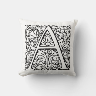 Monogram A-Blommönstret (svartvitt) Kudde