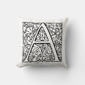 Monogram A-Blommönstret (svartvitt) Kudde
