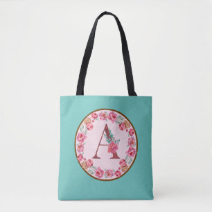 Monogram A Brev med Peony Flower Image Tygkasse