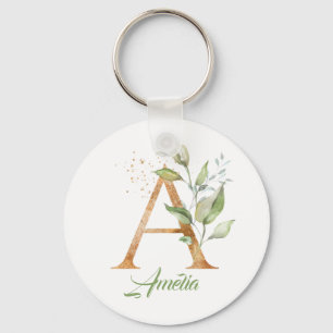 Monogram A grönt eucalyptus faux guld foil Nyckelring