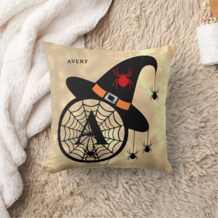 Monogram A Halloween Himlar Witch Spiders Namn Kudde