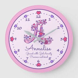 Monogram A-hjärtan-flickorna namn betyder rosa klo Stor Klocka