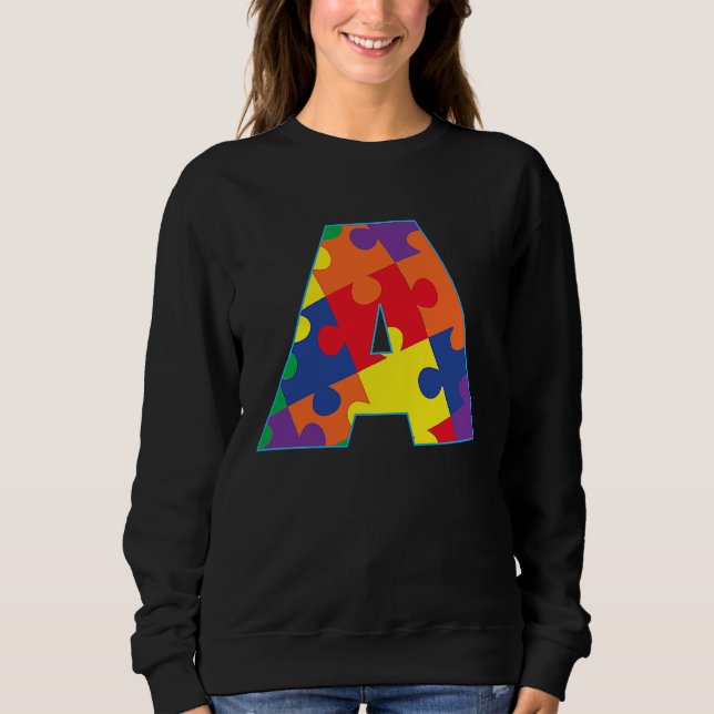 Monogram A i Flerfärgade Pusselbitar T Shirt (Framsida)
