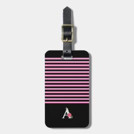 Monogram A i vit rosa ros och blad ränder Bagagebricka