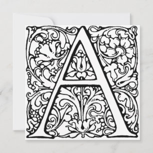 Monogram A initial Black and White-Blommönster