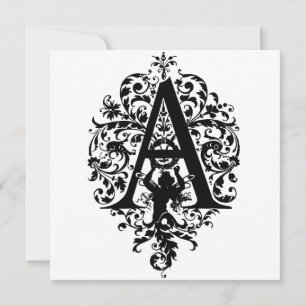 Monogram A initial Black and White-Blommönster