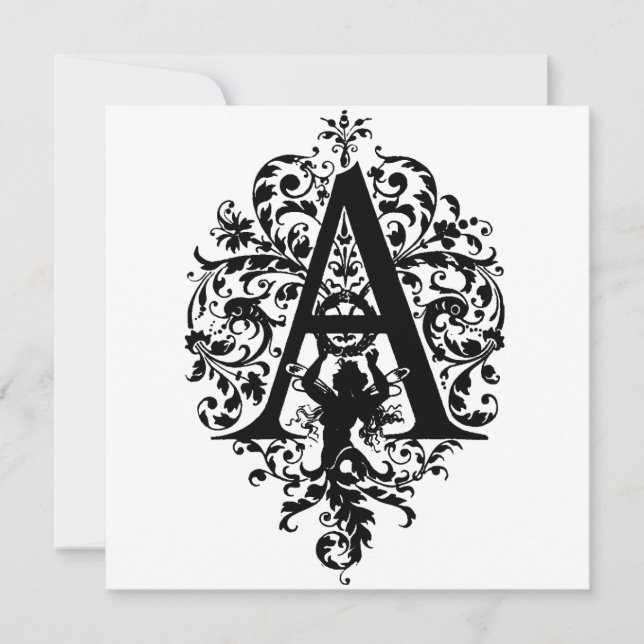 Monogram A initial Black and White-Blommönster (Framsida)