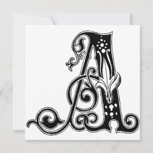 Monogram A initial Black and White-Blommönster