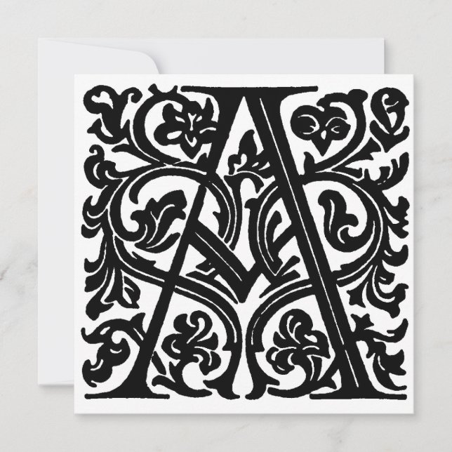 Monogram A initial Black and White-Blommönster (Framsida)