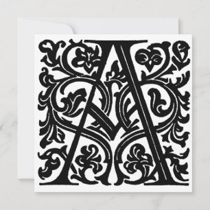 Monogram A initial Black and White-Blommönster