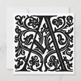 Monogram A initial Black and White-Blommönster