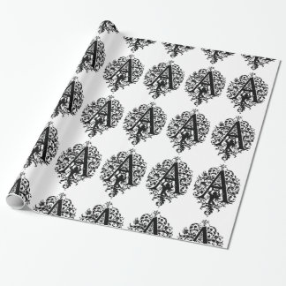 Monogram A initial Black and White-Blommönster Presentpapper