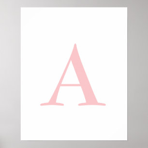 Monogram A Initial Brev Modern White & Rosa Pos Poster