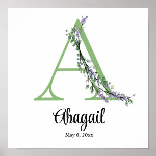 Monogram A Lavendel Eukalyptus barnkammare Affisch