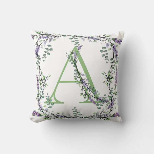 Monogram A Lavender Eucalyptus Kudde (Framsida)