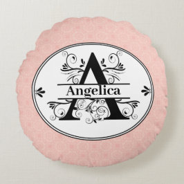 Monogram A med lätt liten rosa mönster backgroun Rund Kudde