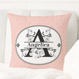Monogram A med liten rosa mönster-bakgrund Kudde