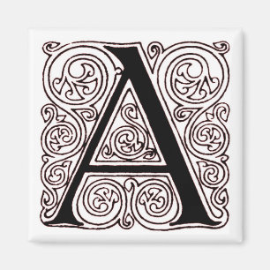 Monogram 'A' med Mörk Red Swirls - Magnet