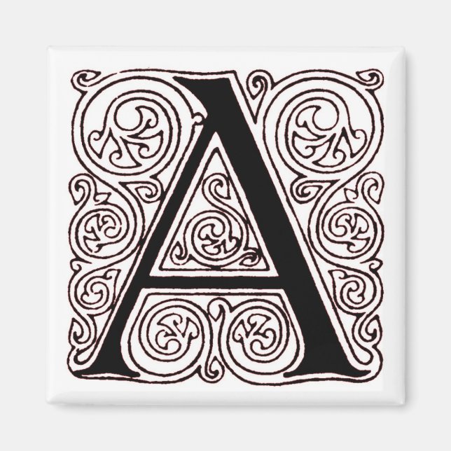 Monogram 'A' med Mörk Red Swirls - Magnet (Framsidan)