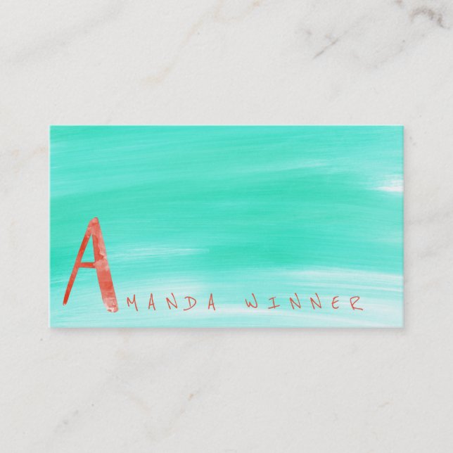 Monogram A minimalism Mint Watermelon Aquarelle Visitkort (Framsida)