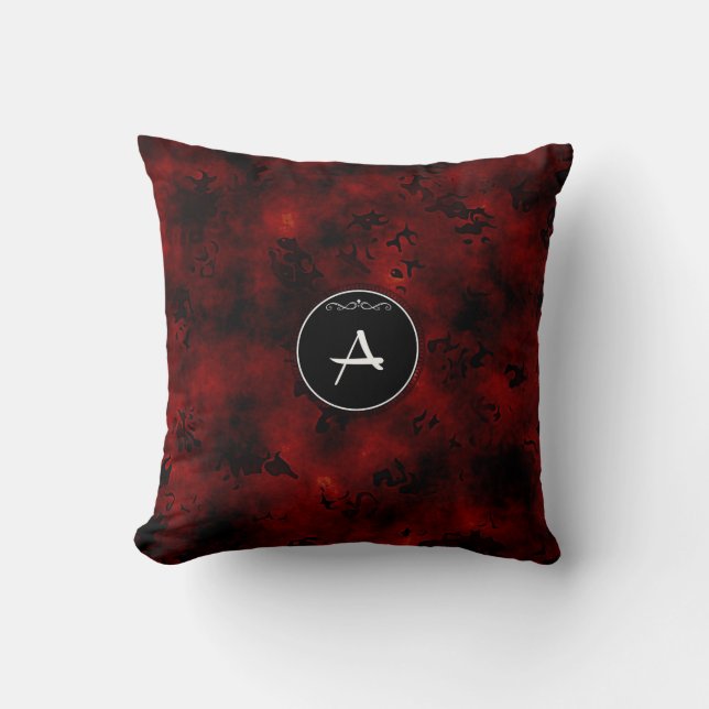Monogram "A" på röd och svart design Kudde (Framsida)