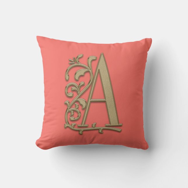 Monogram A Persikorall Familj, Bröllop, Födelsedag Kudde (Framsida)