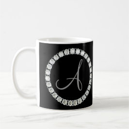 Monogram A rhinestones svart bg Kaffemugg