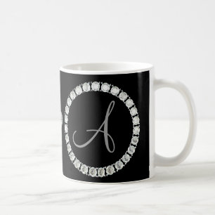 Monogram A rhinestones svart bg Kaffemugg