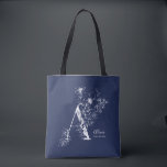 Monogram A Rustic blommigt Navy Blue personlig  Tygkasse<br><div class="desc">Monogram A Rustic blommigt Navy Blue personlig Tote Bag</div>