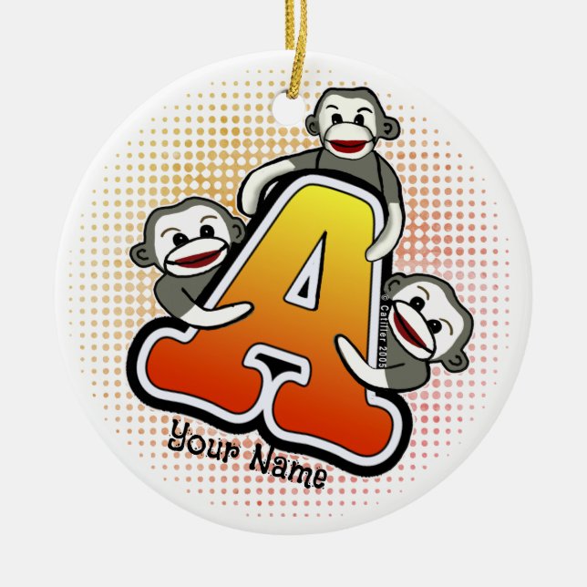 Monogram A Sock monkey Julgransprydnad Keramik (Framsidan)
