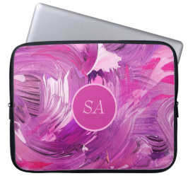 Monogram Abstrakt Art Lila Rosa Push Stroke Laptop Fodral