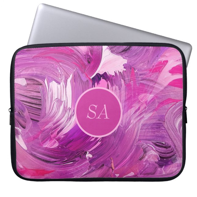 Monogram Abstrakt Art Lila Rosa Push Stroke Laptop Fodral (Framsidan)