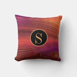 Monogram Abstrakt Art Orange Red Guld Mönster Kudde