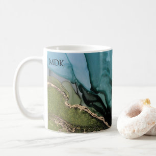 Monogram Abstrakt Black Teal Grönt Guld Coffee Mug Kaffemugg