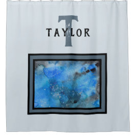 Monogram Abstrakt Blue Black Watercolor Fine Art