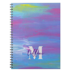Monogram Abstrakt Blue Grönt Lila White Anteckningsbok