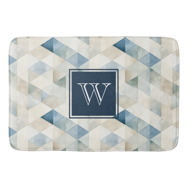 Monogram Abstrakt Blue Tranquil Beach Mönster Bath Badrumsmatta (Framsidan)