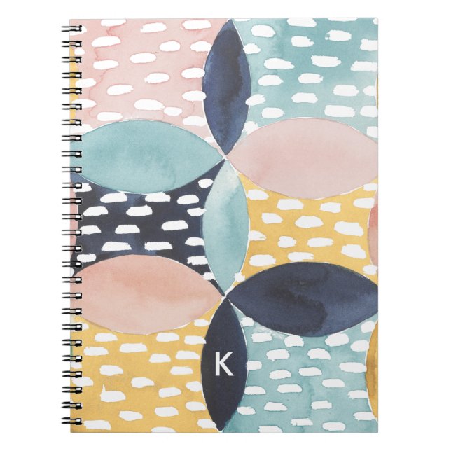 Monogram | Abstrakt Circle Mönster Anteckningsbok Med Spiral (Framsidan)