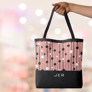 Monogram Abstrakt Circles Linjer Black White Rosa Tygkasse