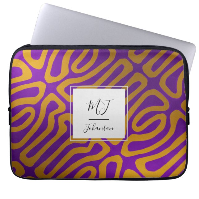 Monogram Abstrakt Eggplant Lila Guld Laptop Fodral (Framsidan)