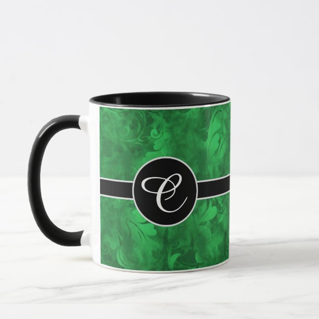 Monogram Abstrakt Emerald Grönt Feather Mönster Mugg (Vänster)