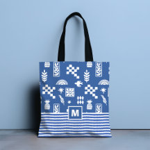 Monogram Abstrakt Geometric Bird Blommigt Blue