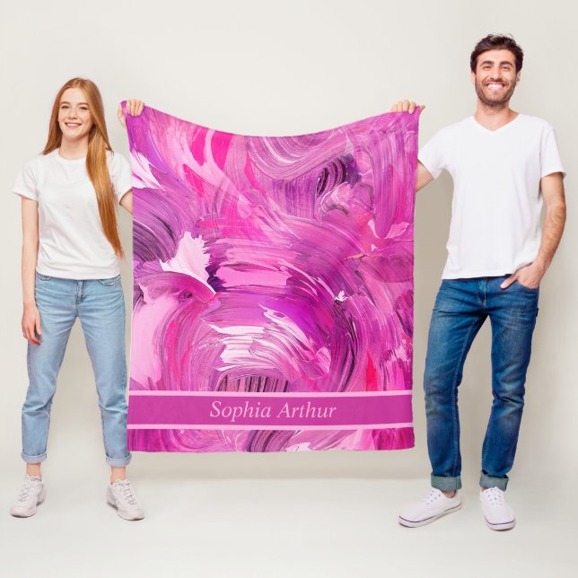 Monogram Abstrakt Konst Lila Rosa modern Fleecefilt (På plats)