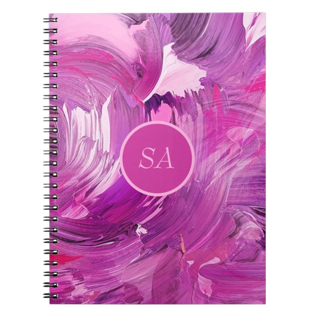 Monogram Abstrakt Konst Lila Rosa Penseldrag Anteckningsbok (Framsidan)