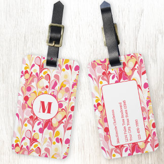 Monogram Abstrakt Mönster Rosa MarLED Bagagebricka