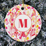 Monogram Abstrakt Retro Marble Mönster Julgransprydnad Keramik<br><div class="desc">Roligtens moderna abstrakt marscherade mönster i rosa,  orange och gult. Originalkonst av Nic Squirrell. Ändra det inledande monogrammet för att anpassa det.</div>