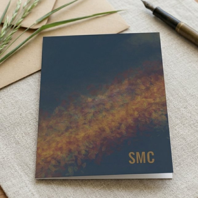 Monogram abstrakt stämningsfullt guld tack kort (Gold monogram note card for professional correspondence and mentor appreciation)