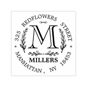 Monogram Adress bröllopsstämpel Självfärgande Stämpel