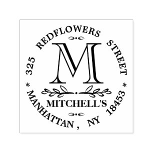 Monogram Adress bröllopsstämpel Självfärgande Stämpel