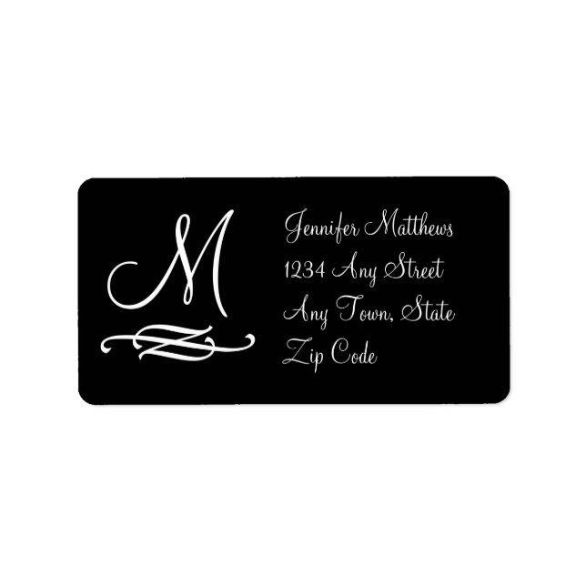 Monogram Adressetiketter, svartvitt Adressetikett (Framsidan)